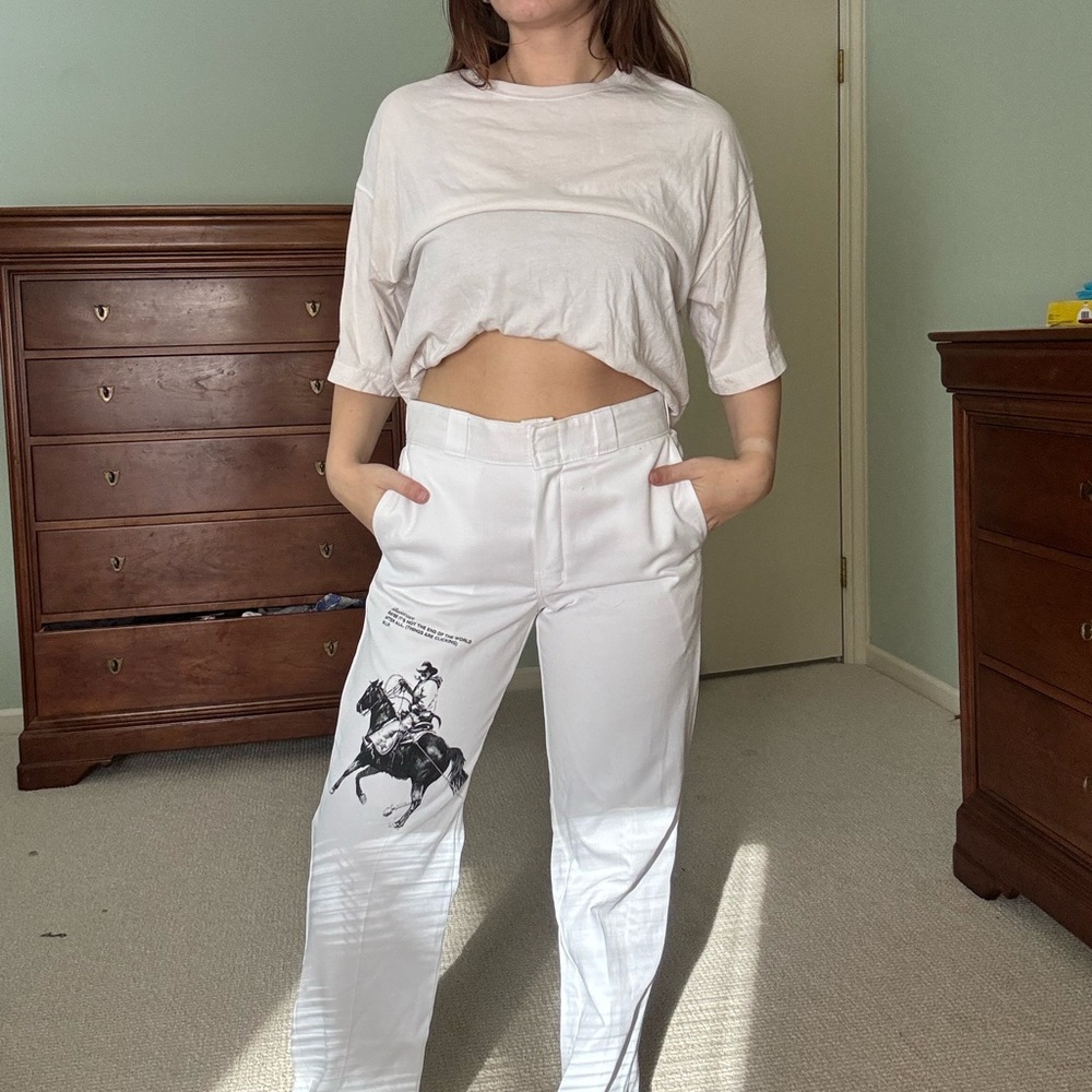 Dickies x Basketcase Collab White Pants with Graphic Design